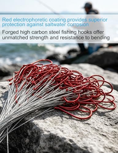 100pcs Red Octopus Fishing Hooks with Steel Wire Leaders