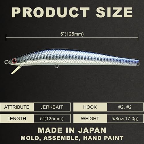 FlashMinnow 125 YAWARA Saltwater Fishing Lure (With Scale / 7635 KL Zebra Purple Anchovy / 125FW)