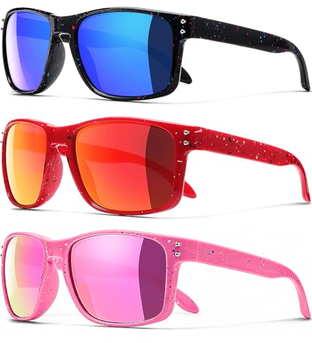 3 Pack Kids Sunglasses Polarized UV Protection Shades for Boys and Girls (A04-blackblue+red+pink)
