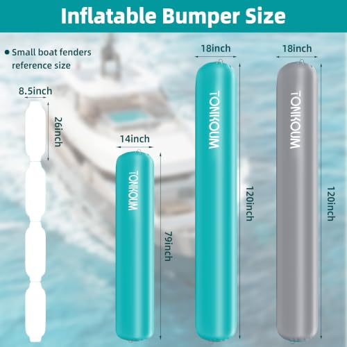 6.5FT 10FT Heavy Duty Inflatable Boat Fenders (Gray - Lake Blue / 10' x 18")