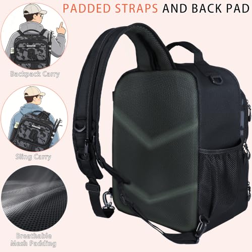 Fishing Backpack with Fish Rod & Lures Kit Lightweight 25L Tackle Bag with Fishing Gear and Tackle Boxes (Black Camo Backpack)