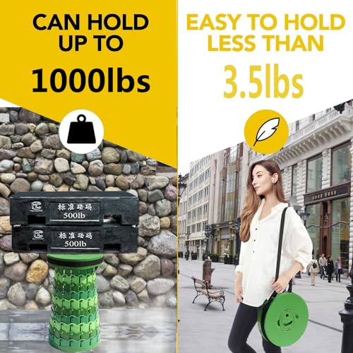 Upgraded 19.7"Portable Collapsible Folding Stool with Cushion Retractable Telescoping Foldable Stool for Adults Heavy Duty Camping Sturdy with Max Load Capacity 1000lbs for Outdoor Fishing Hiking BBQ (Bamboo / XX-Large)