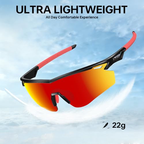 Polarized Running Sunglasses for Men Women Ultra (Elegant Black Red)