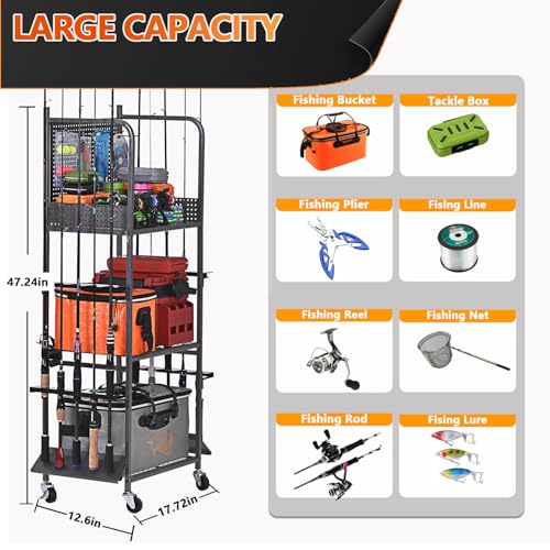 Heavy Duty Fishing Rod Rack with Pegboard & Hooks (10 Rods & Pegboard)