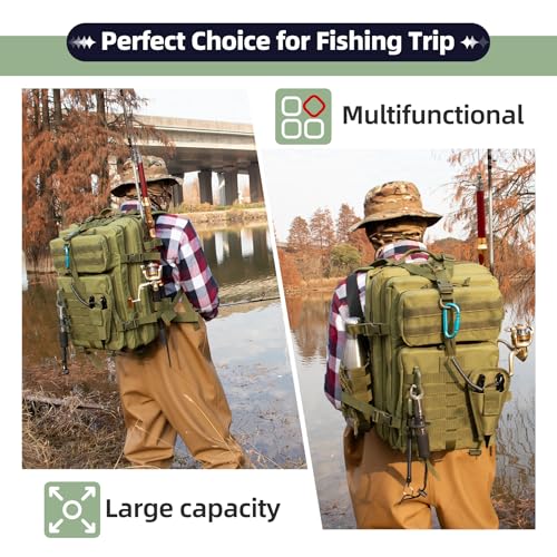 45l Large Fishing Tackle Backpack with Removable Plier Holder & Rod Holders (Green)