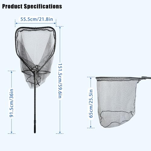 78.5In Large Fishing Net with Handle Fish Landing Net Telescoping Coated Rubber Net Folding Collapsible Extendable Gifts for Men