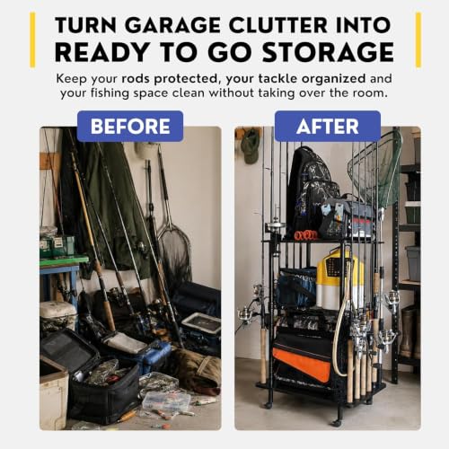 Fishing Rod Holders for Garage W (Black / 12-Rod tackle cart)