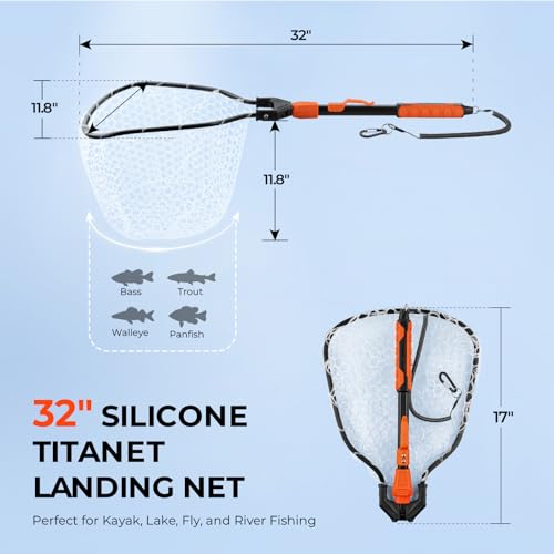 Titanet Folding Fishing Landing Net (32" Total Length (Fixed Handle) / Silicone Net)