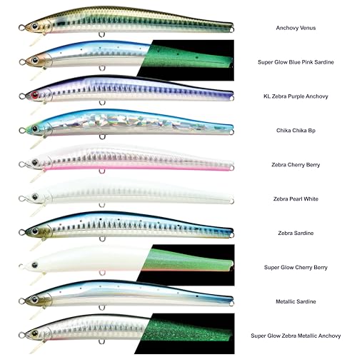 FlashMinnow 125 YAWARA Saltwater Fishing Lure (No Scales / 7775 Super Glow Zebra Metallic Anchovy / 125FW)