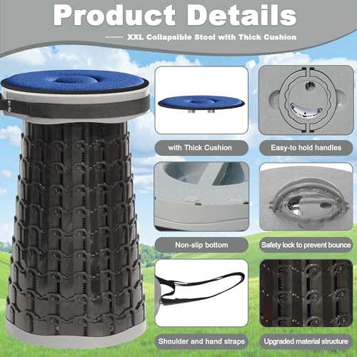 2026 Upgraded XXL 19.7" Collapsible Stool with Cushion (Grey-xxl / XX-Large)