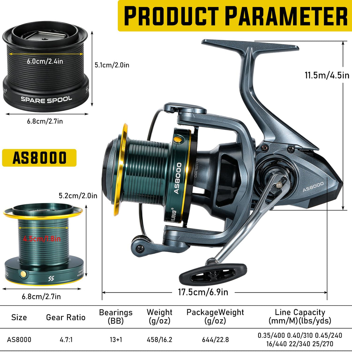 Surf Fishing Reel Ultra Smooth Powerful Spinning Reels (AS 8000)