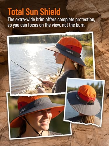 Wide Brim Sun Hat for Men Women (One Size / Orange & Grey)