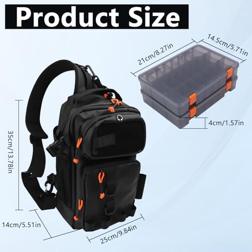 Fishing Backpack Tackle Storage Bag with 2 Tackle Boxes (Black / Sling Bag With 2 Tackle Boxes)