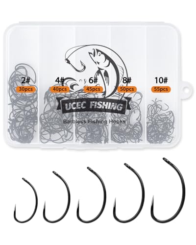 220PCS Barbless Fishing Hooks Carp Hook Fly Tying Fish Hook Tackle Set (220PCS,2# 4# 6# 8# 10# / Gray)