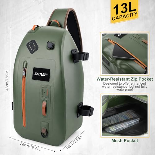 Waterproof Fly Fishing Sling Pack (A2:13L Green)