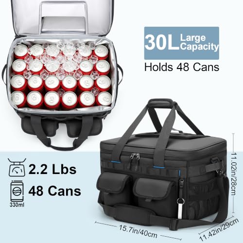 48 Can Insulated Soft Sided Collapsible Cooler Bag Ice Chest (Black / 30L)