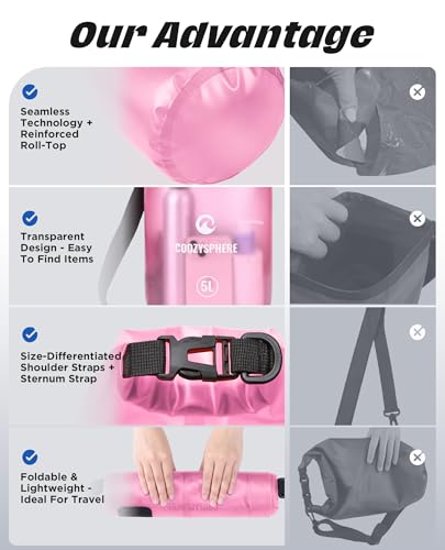 Waterproof Dry Storage Backpack with Phone Case & Whistle 20L (Rose Red / 20L)