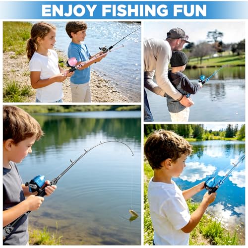 Kids Fishing Pole with Spincast Reel Telescopic Fishing Rod Combo Full Kits for Boys (Black / 5FT / 1.5M)
