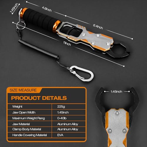 Fish Lip Gripper with Scale 40lb Aluminum Alloy Fishing Grabber (Orange)