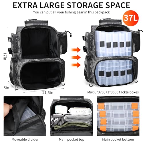 Fishing Tackle Backpack with Rod Holders (Camouflage Black)