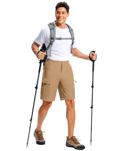 Men's Hiking Cargo Shorts 9" Lightweight Quick Dry 6 Pockets (X-Large / Dark Khaki)