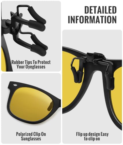 Polarized Clip On Sunglasses for Men Women (3pack-yellow-3)