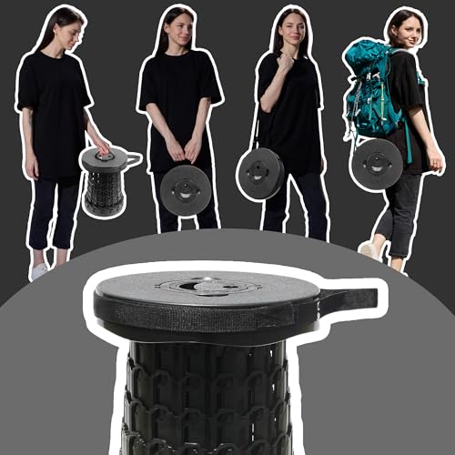 Upgraded 19.7"Portable Collapsible Folding Stool with Cushion Retractable Telescoping Foldable Stool for Adults Heavy Duty Camping Sturdy with Max Load Capacity 1000lbs for Outdoor Fishing Hiking BBQ