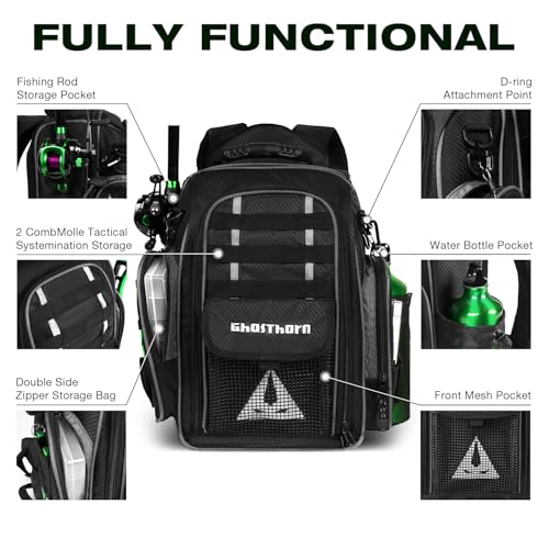 Fishing Backpack 2 * 3700 Tackle Boxes 40L Waterproof Tackle Backpack with Rod Holders Large Outdoor Storage Tackle Bag for Fishing Men Women (With 3700*2 Black (40l))