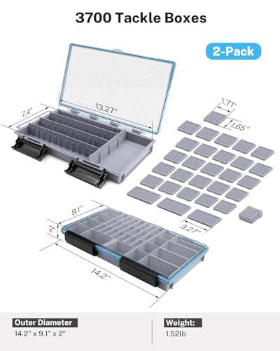3700 Tackle Trays Boxes (Gray / 2pcs 3700 (14.2x9.1x2inch))