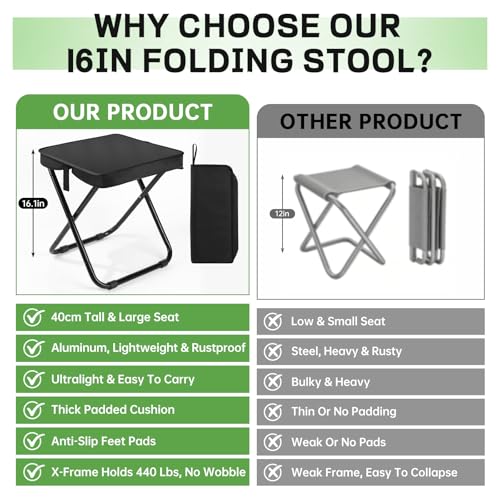 16" Extra Tall Portable Folding Stool for Adults Lightweight Aluminum