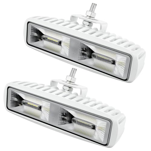2PCS Led Boat Lights 6inch Marine Led Light Bar 180°Flood Light 96W 4000LM IP67 Waterproof Ponton Boat Deck Dock Lighting for Night Fishing 12