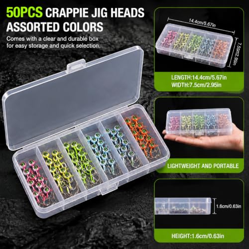 Jig Heads Fishing Hooks Kit with 3D Eyes for Bass Trout Panfish Lure Bait (50pcs-3/16oz)