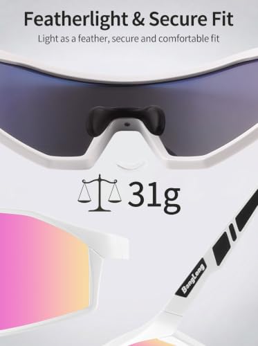 Sports Sunglasses for Men Women (White Frame-pink Lens)