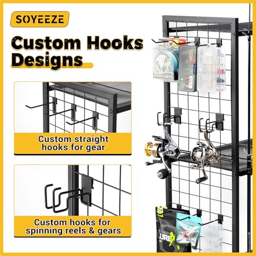 Fishing Rod Holder for 12 Rods (Black-12 Rods Upgraded / 12 Rods withDouble Mess)