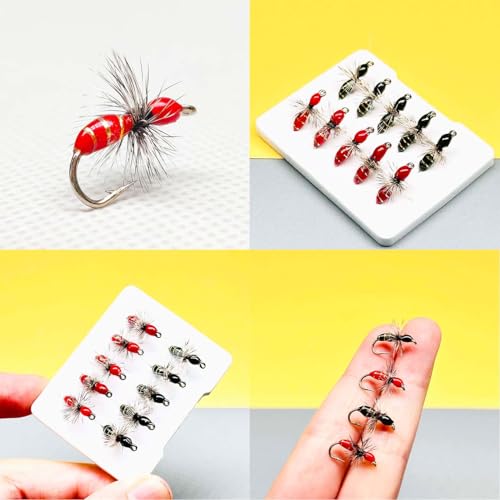 10Pc Hand Tied Fly Flies Fly Fishing Lure (Black&Red)