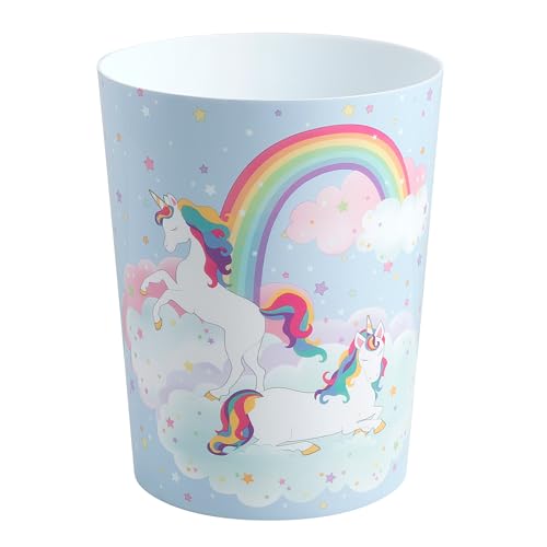 Unicorn & Rainbow Plastic Wastebasket Compact Size 1.56 Gallons (Unicorn)