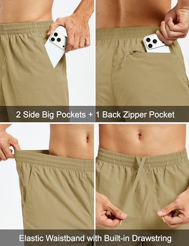 Men's Hiking Fishing Shorts UPF 50+ Quick Dry Lightweight 6" Summer Casual Shorts with Zipper Pockets Khaki (Large / Khaki)