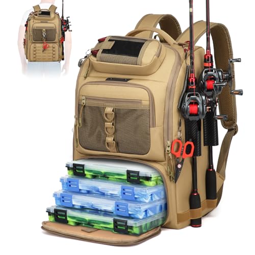 Fishing Tackle Backpack (B-Khaki(Without tackle box))