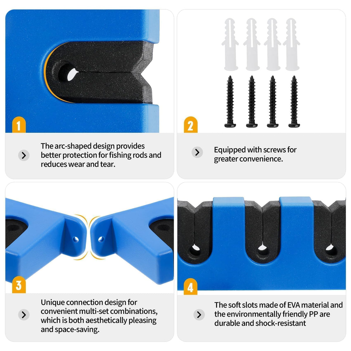 Fishing Rod Holder for Garage (Horizontal Blue, 1 Pair)