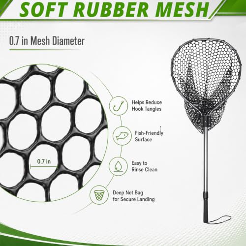 Fishing Landing Net with Telescopic Handle & Rubber Mesh