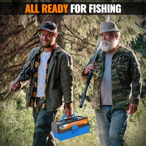 Large 3 Layers Fishing Tackle Box Lures Kit with Tackle Included (Blue)