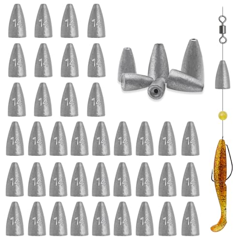 50Pcs Bullet Weights Sinkers Worm Weights for Bass Fishing