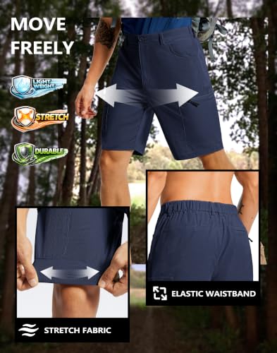Men's Hiking Cargo Shorts 9" Lightweight Quick Dry 6 Pockets Navy (X-Large / Navy)