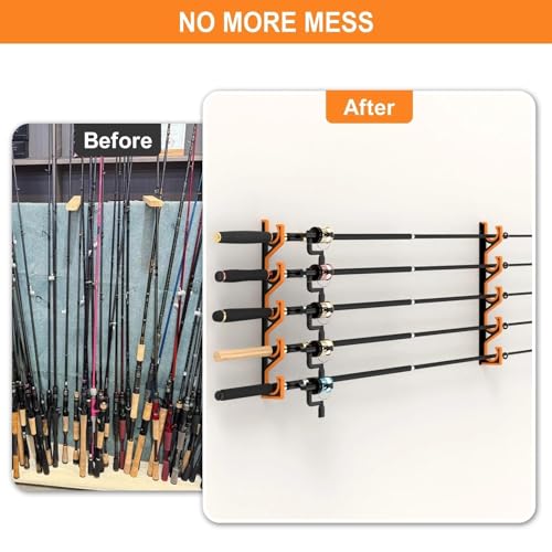 Horizontal Fishing Rod Pole Holders for Garage Wall and Ceiling
