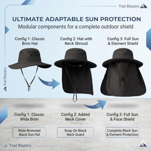 Men's Sun Hat Fishing Hat Boonie Hat UPF 50+ Wide Brim Outdoor Work Hat with Breathable Mesh and Chin Strap for Outwork
