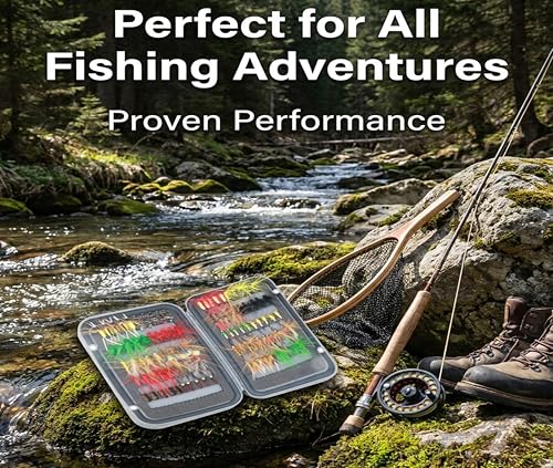 Fly Fishing Flies Nymphs for Fly Fishing Trout Lures with Magnetic Fly Box (100pcs flies kit)
