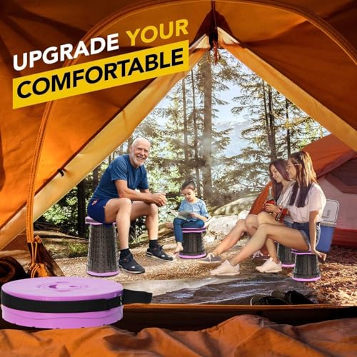 Upgraded 19.7" Portable Collapsible Folding Stool Retractable Telescoping Foldable Stool for Adults Heavy Duty Camping Sturdy with Max Load Capacity 1000lbs for Outdoor Fishing Hiking BBQ (Light Purple / XX-Large)
