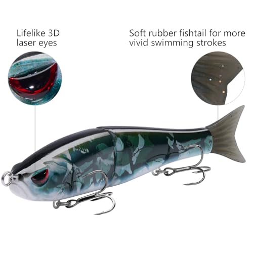 SwimShad Glide Baits Jointed Swimbait Bass Pike Salmon Trout Muskie Fishing Lure (Black Camo / 4.5in/0.65oz)