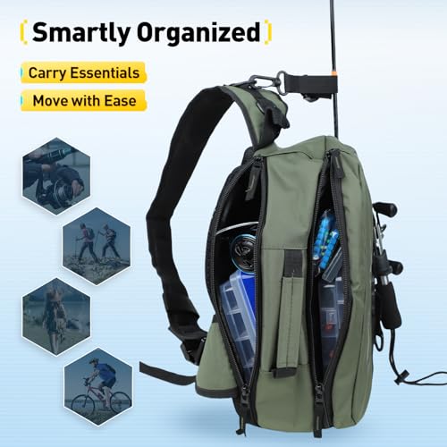 Fishing Sling Bag with Rod Strap (Forest Green)