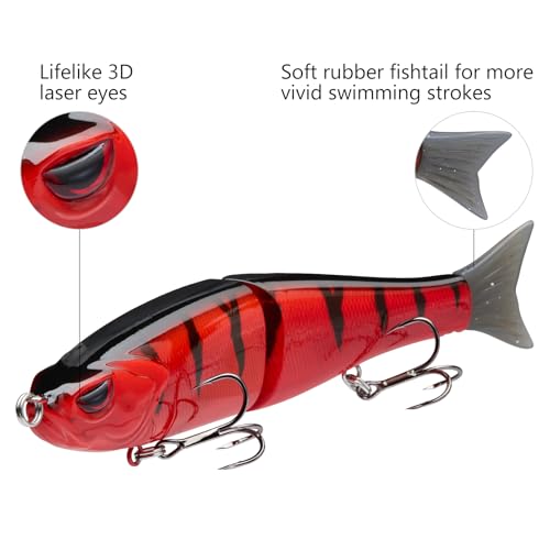 SwimShad Glide Baits Jointed Swimbait Bass Pike Salmon Trout Muskie Fishing Lure (Red Perch / 7in/2.2oz)